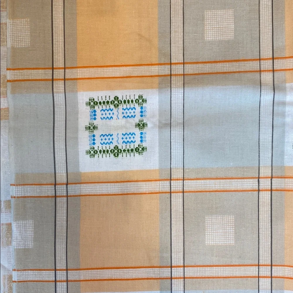 Vintage brand new Orange and White Plaid rectangular Tablecloth